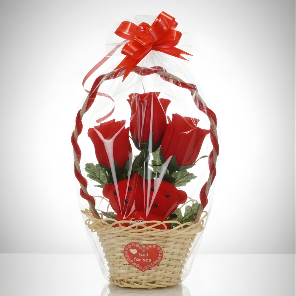RED BEAR WITH ROSES