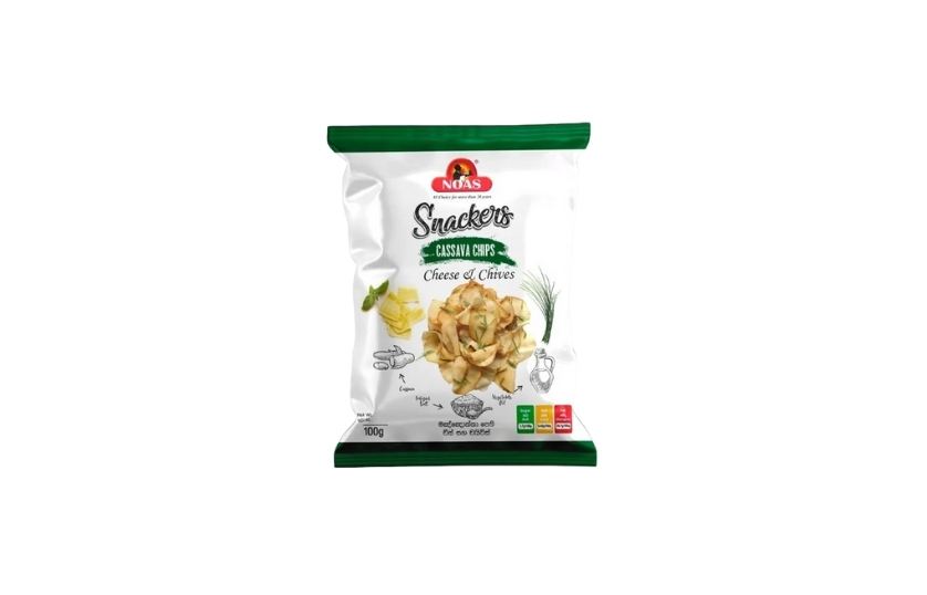 NOAS SNACKERS CASSAVA CHIPS CHEESE AND CHIVES 100G
