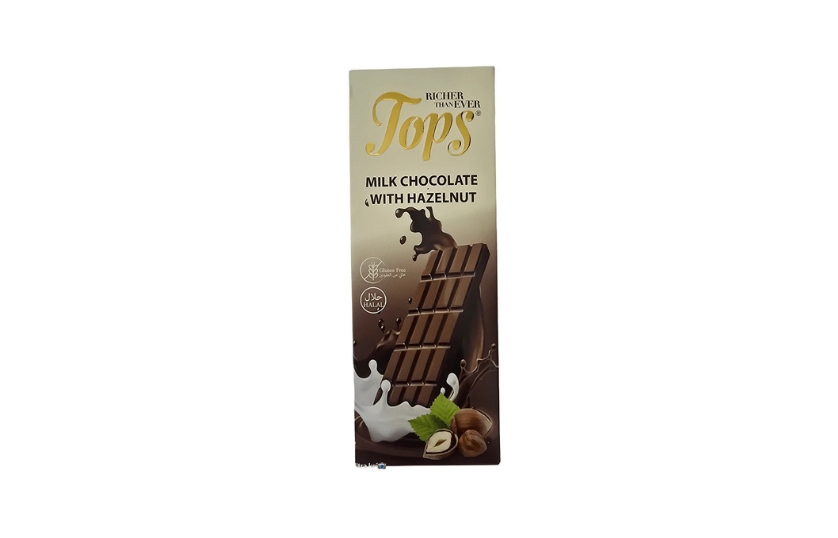 TOPS MILK CHOCOLATE WITH HAZELNUT SUGAR FREE 100G